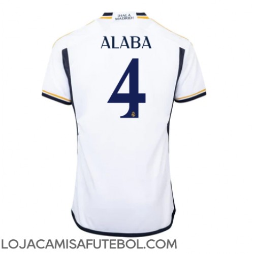 Camisa de Futebol Real Madrid David Alaba #4 Equipamento Principal 2023-24 Manga Curta